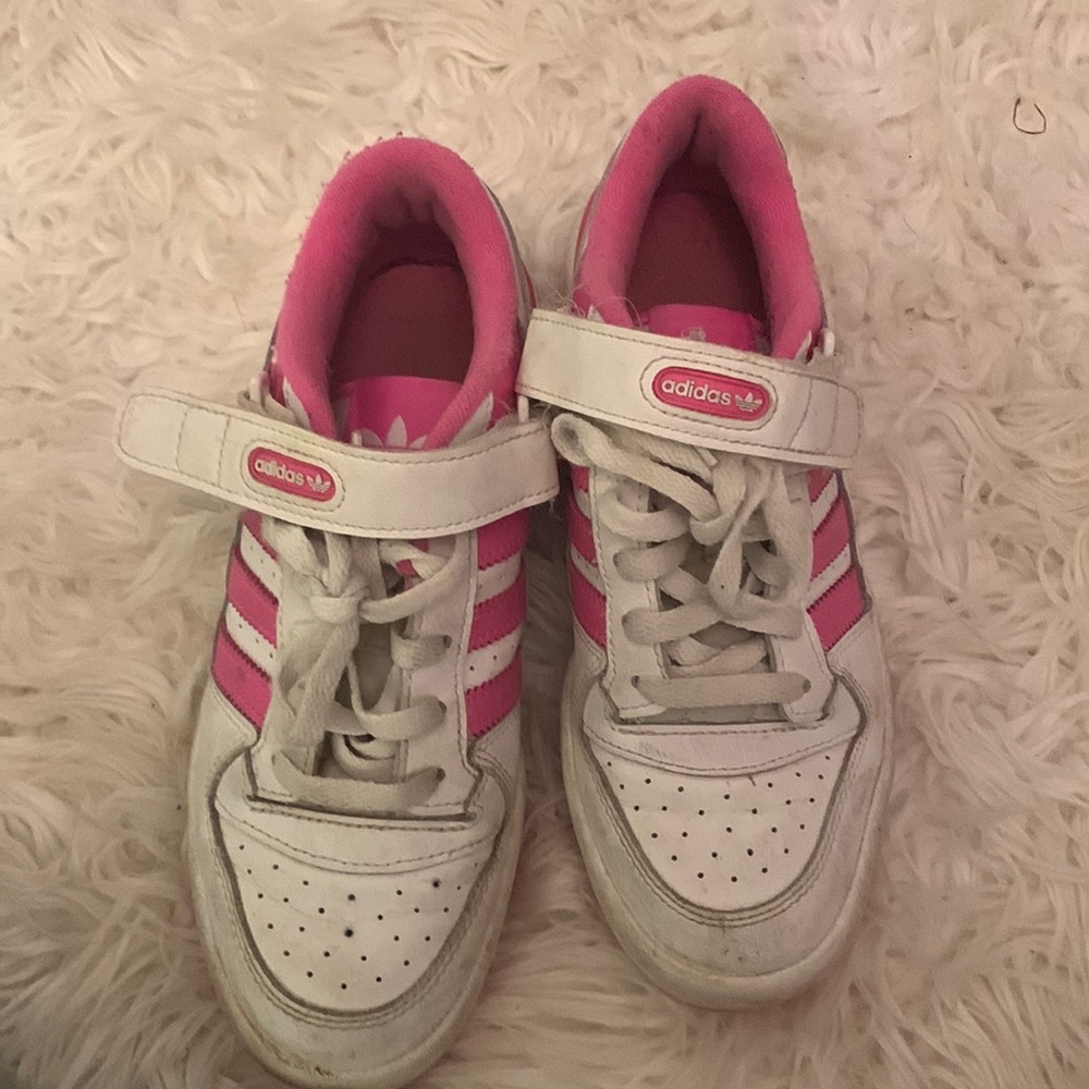 Pink and white adidas